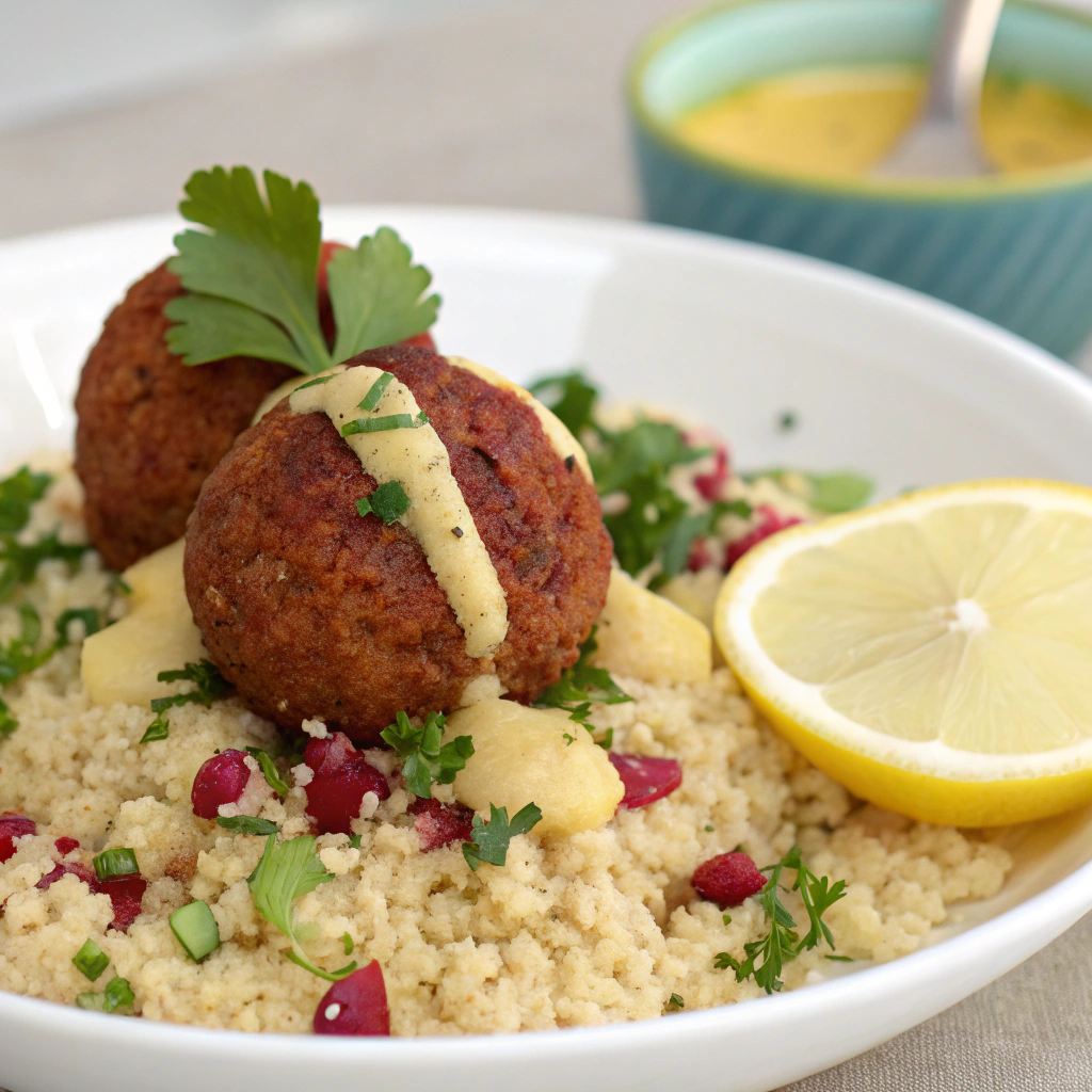 Baked Beet Falafel with Lemon-Herb Quinoa