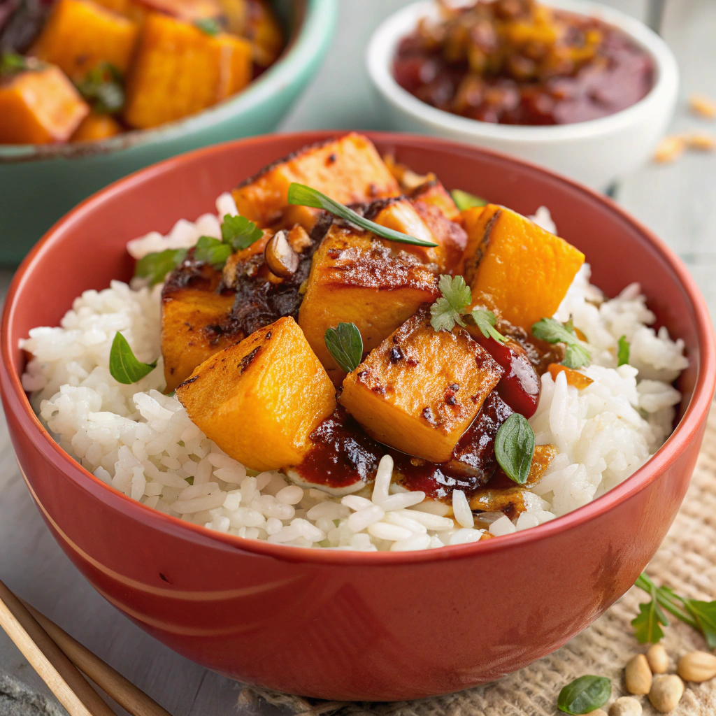 coconut rice and roasted pumpkin