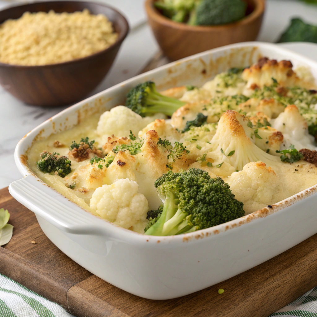 creamy broccoli and cauliflower gratin