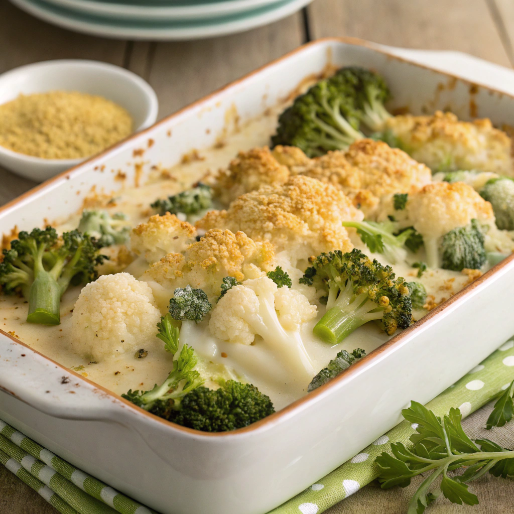 creamy broccoli and cauliflower gratin