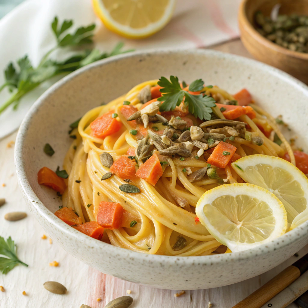 creamy carrot tahini pasta