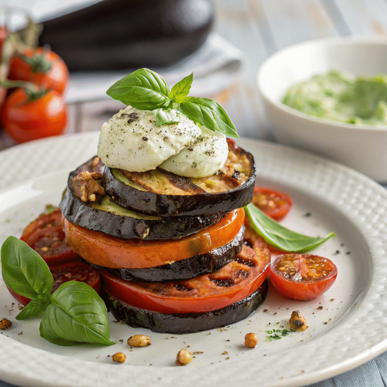 grilled eggplant and tomato stack