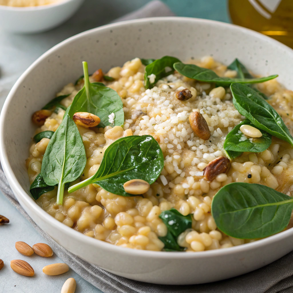 Barley and Roasted Garlic Risotto with Spinach