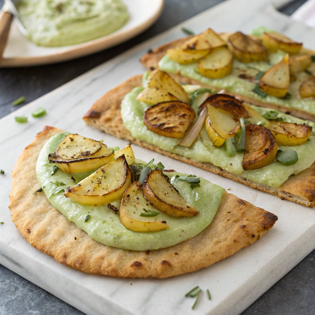 Roasted Leek and Potato Flatbreads with Herbed Cashew Cream Roasted Leek and Potato Flatbreads with Herbed Cashew Cream
