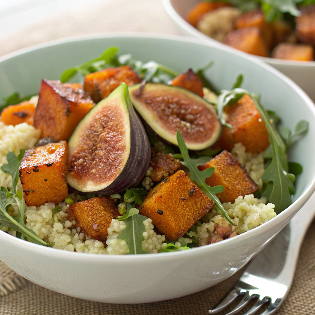 Roasted Sweet Potato and Fig Couscous with Arugula