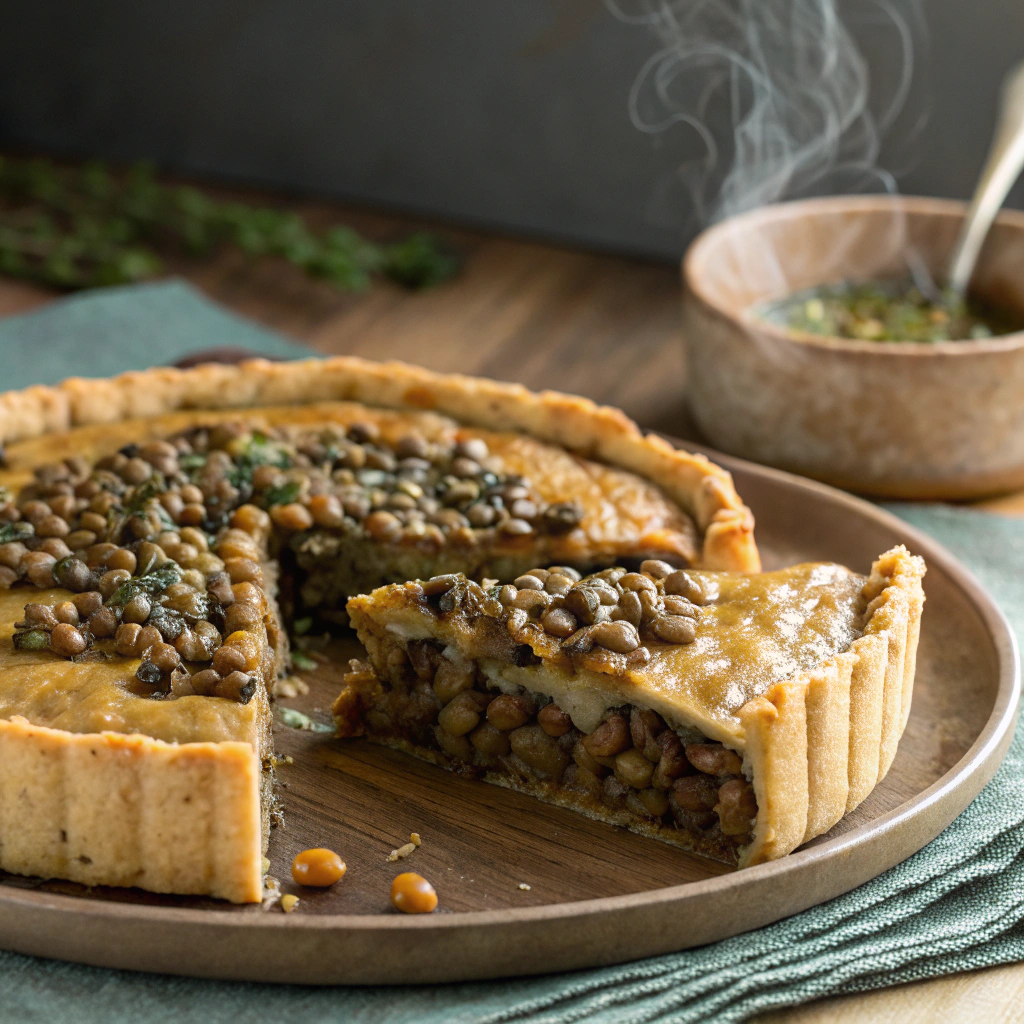 savory lentil and mushroom pie
