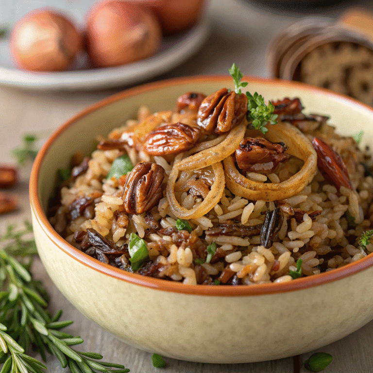 Savory Wild Rice Pilaf with Caramelized Shallots and Toasted Pecans