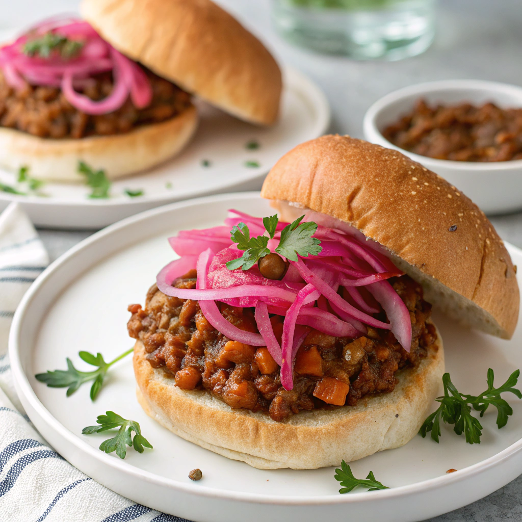Smoky Lentil Sloppy Joes with Pickled Red Onions Smoky Lentil Sloppy Joes