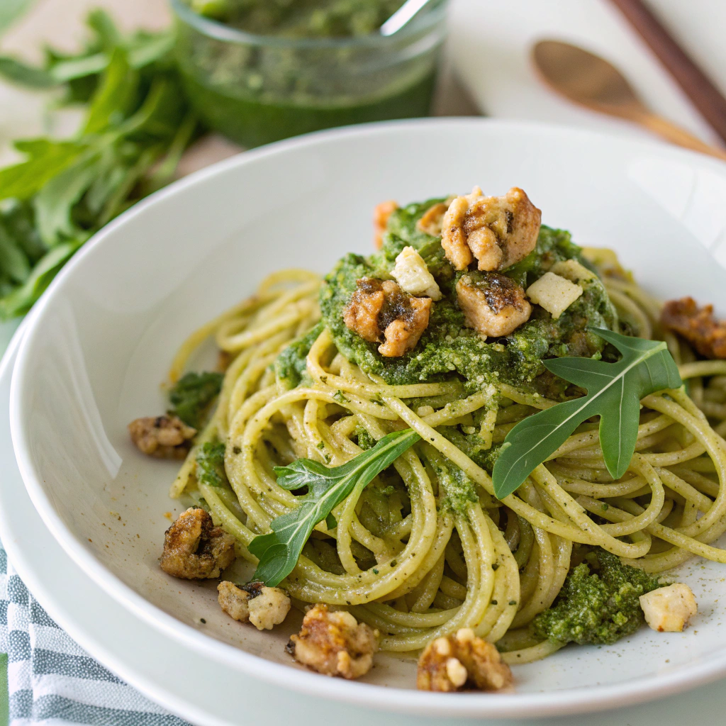 Spaghetti with Toasted Walnut Pesto and Arugula Spaghetti with Walnut Pesto
