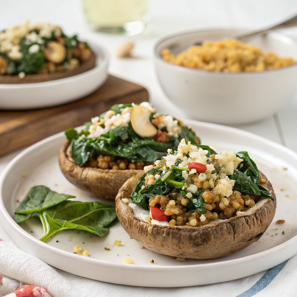 Savory Stuffed Portobello Mushrooms with Spinach and Quinoa stuffed portobello mushrooms