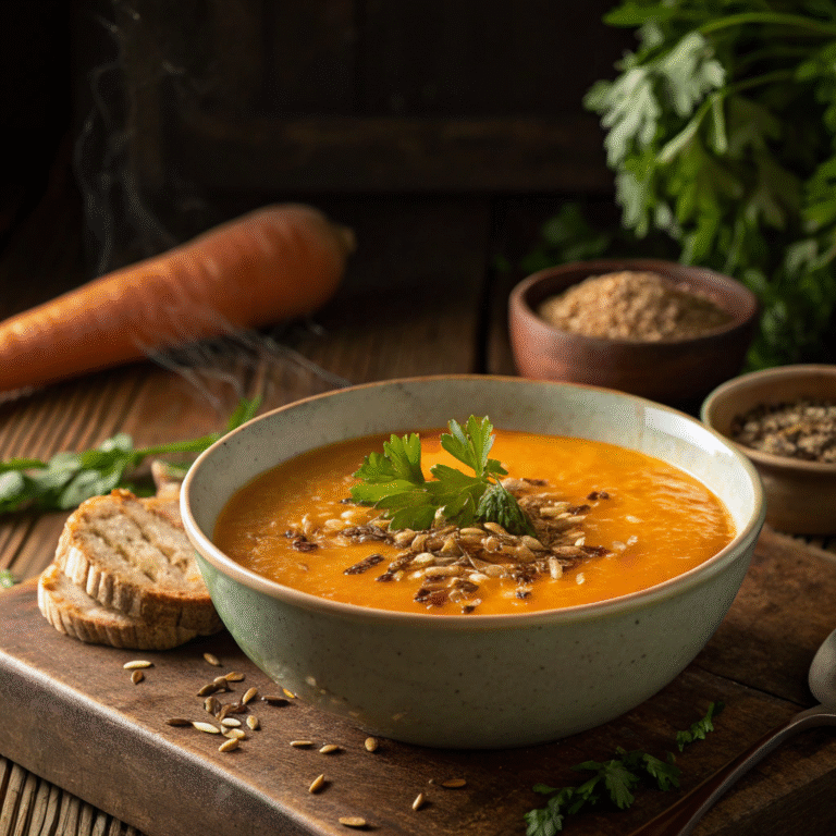 Carrot Ginger Soup with Toasted Cumin Seeds