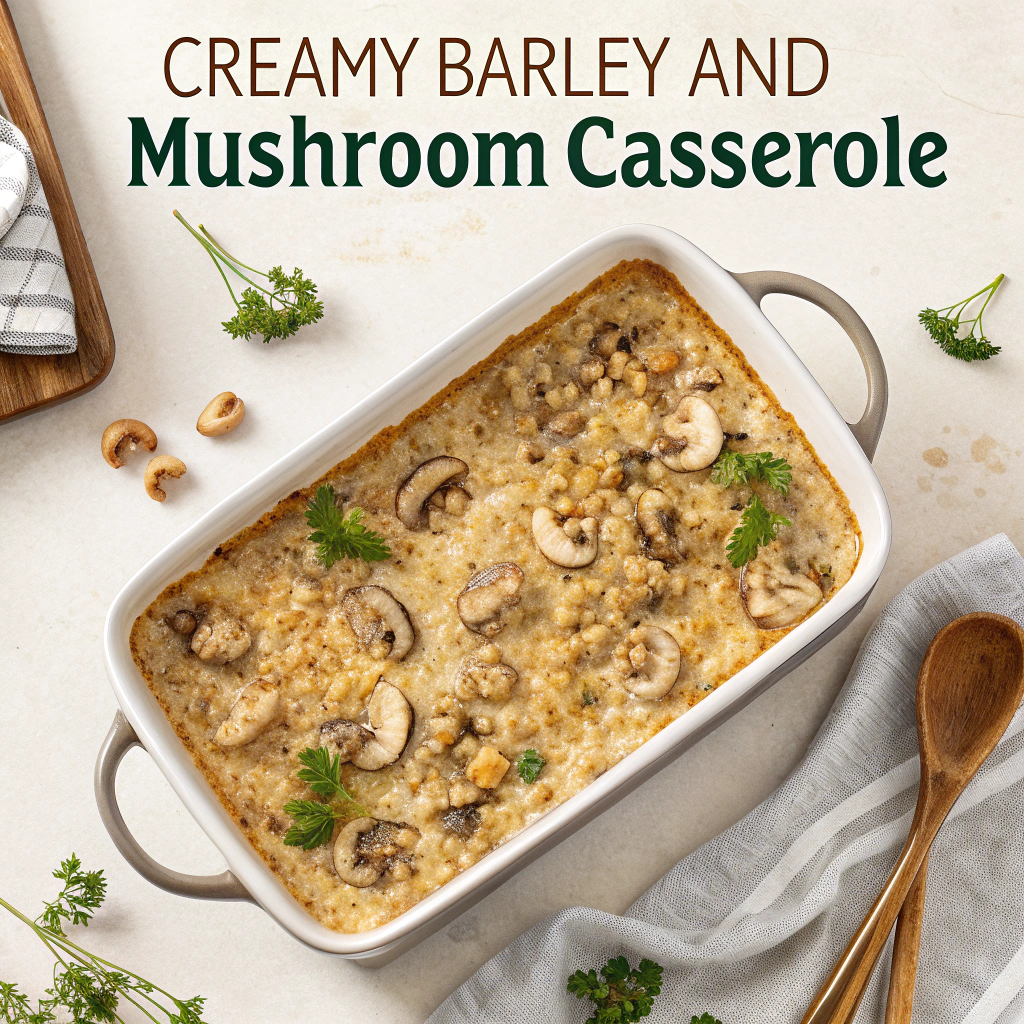 creamy barley and mushroom casserole