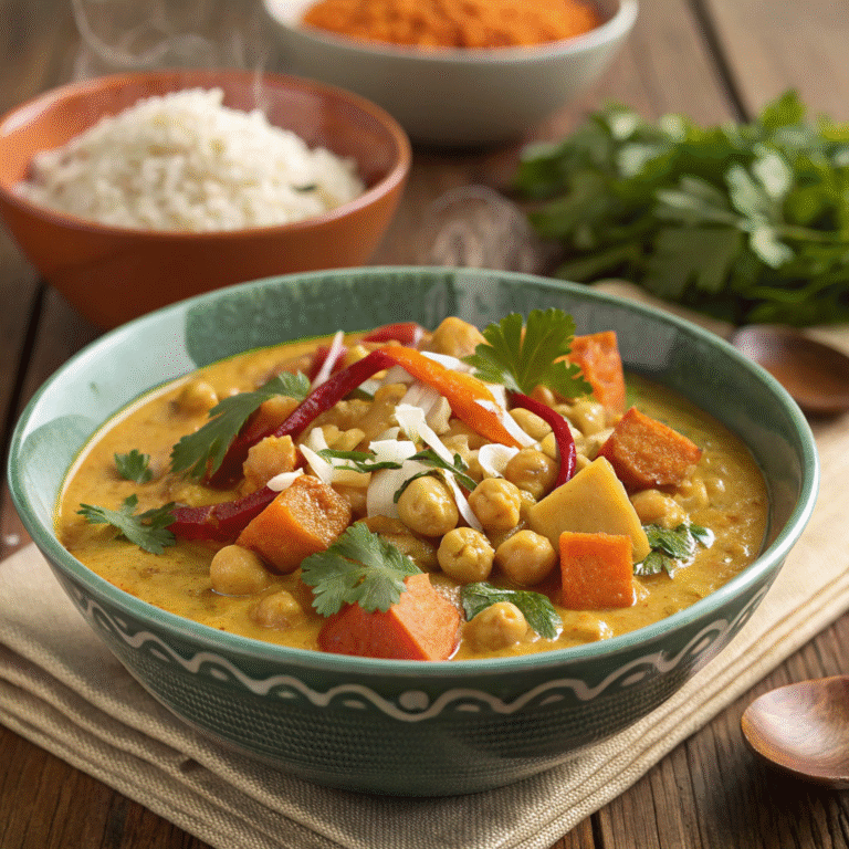 Creamy Coconut Chickpea Curry with Roasted Vegetables