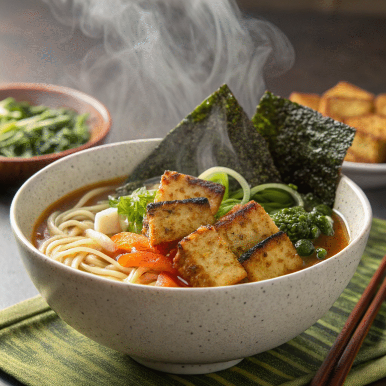 Creative Vegan Ramen with Crispy Tofu and Nori