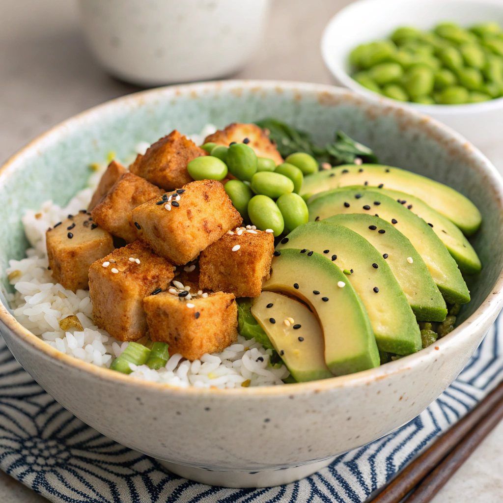 crispy tofu sushi bowl