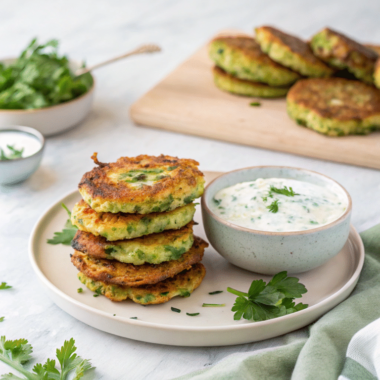 Crispy Zucchini Fritters with Herb Yogurt Dip