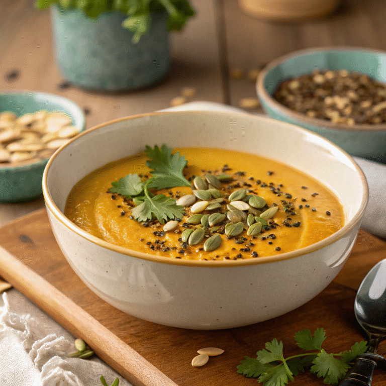 Curried Pumpkin Soup with Crunchy Seeds