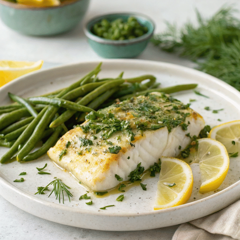 baked halibut with green beans