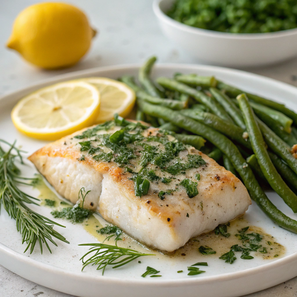 baked halibut with green beans