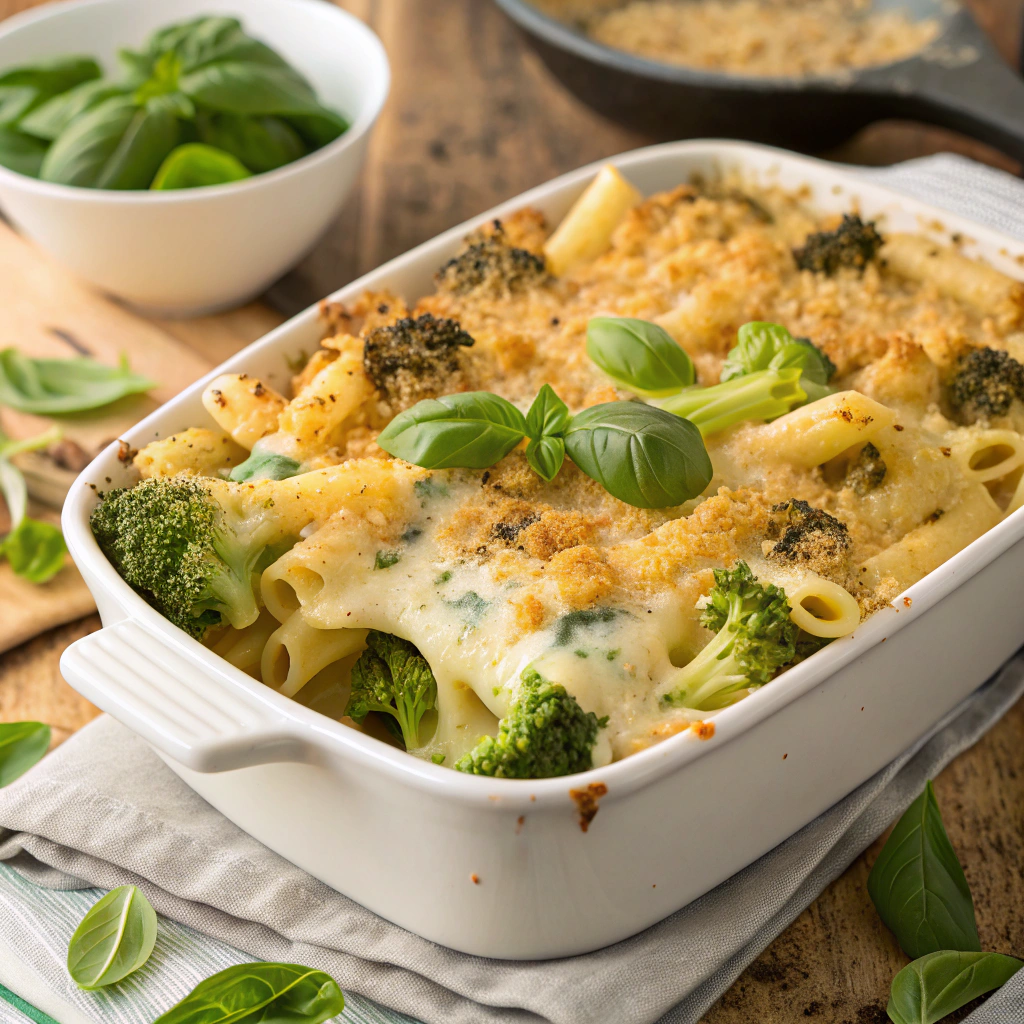 indulgent cheesy broccoli pasta bake