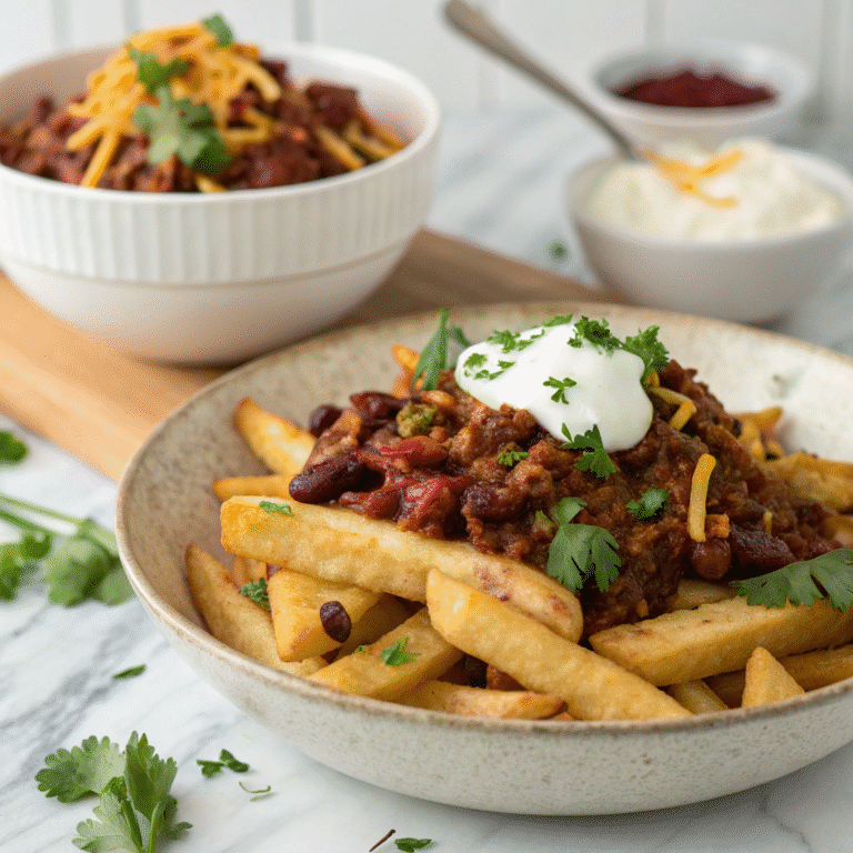 indulgent plant-based chili cheese fries