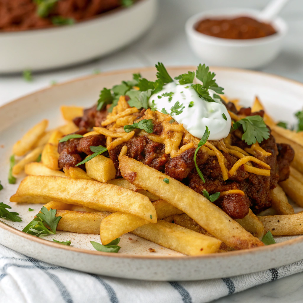 indulgent plant-based chili cheese fries