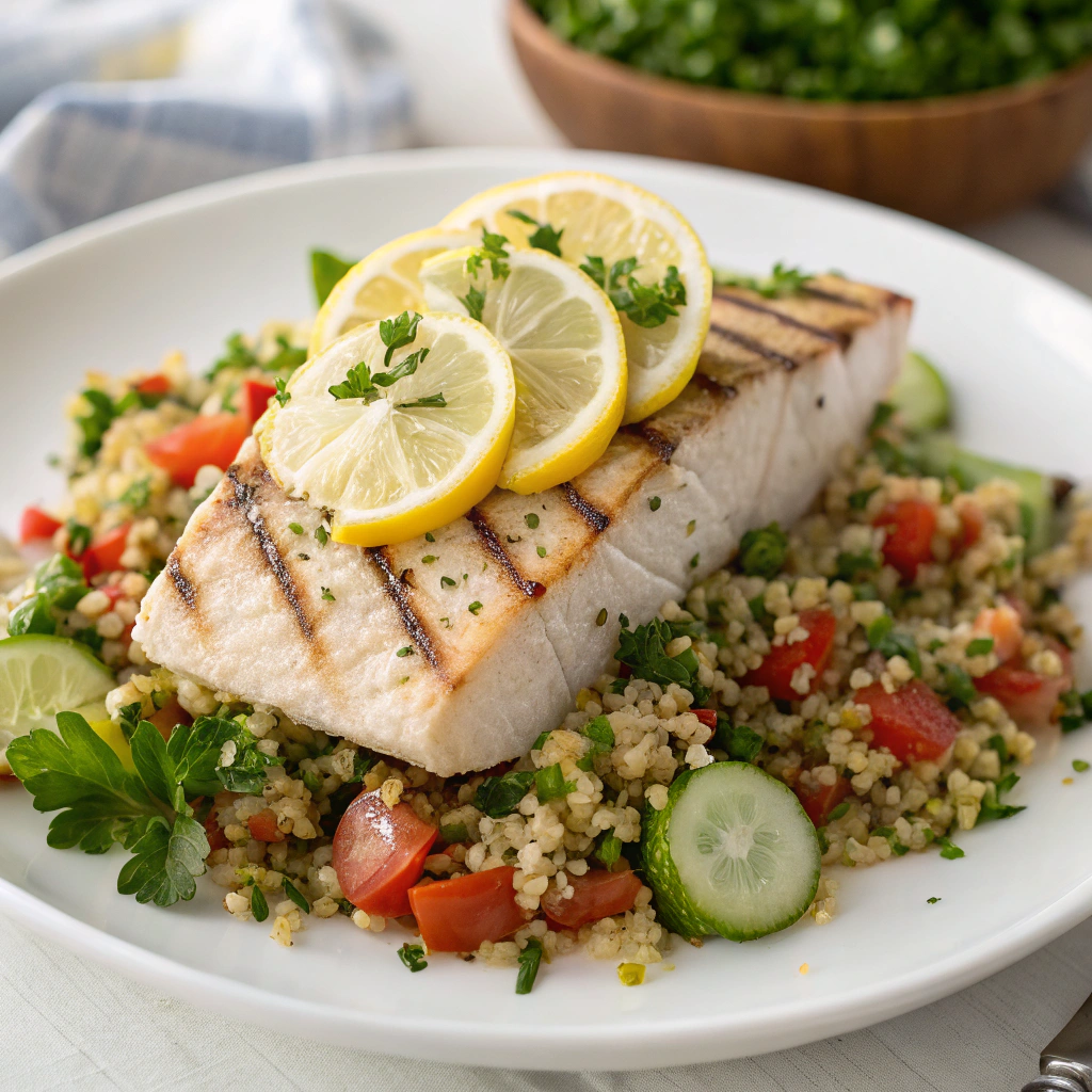 grilled swordfish quinoa tabbouleh