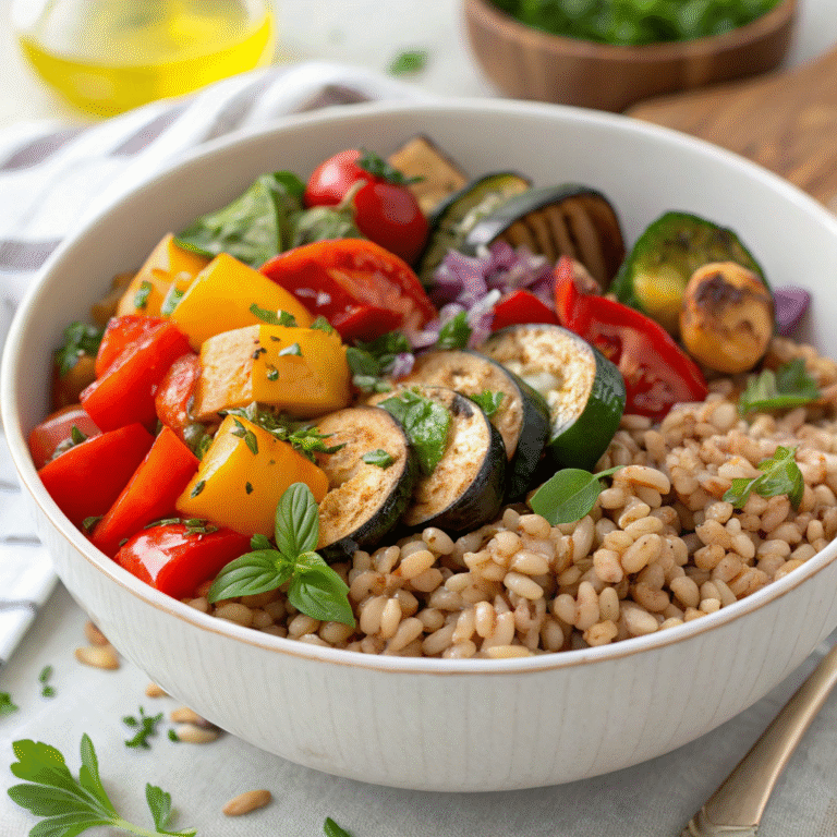 Mediterranean Farro Bowl with Roasted Vegetables