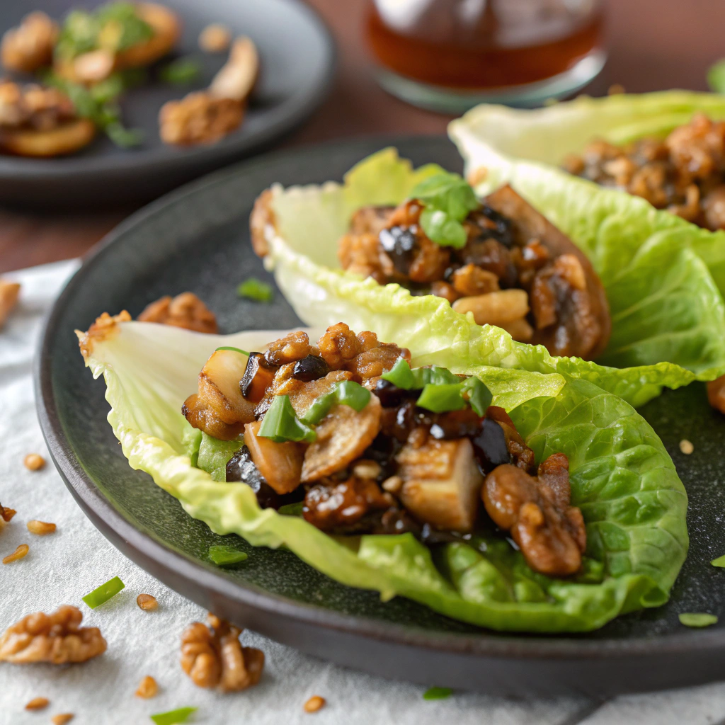 mushroom walnut lettuce cups