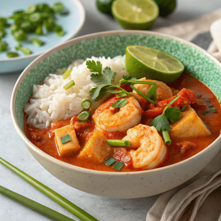 Pescatarian-Friendly Thai Red Curry with Prawns and Bamboo