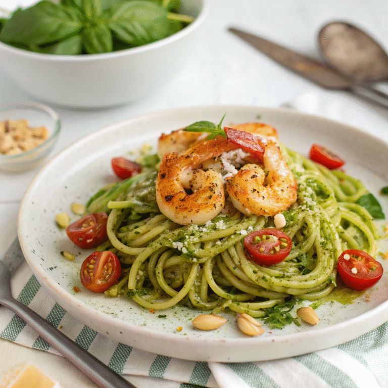 Zucchini Noodles with Shrimp Pesto Style