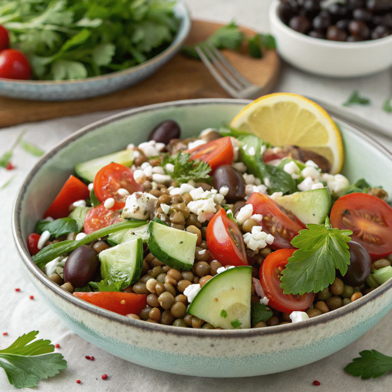 Refreshing Greek Lentil Salad with Feta, Cucumber & Tomato