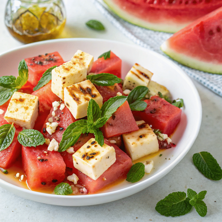 refreshing halloumi and watermelon salad
