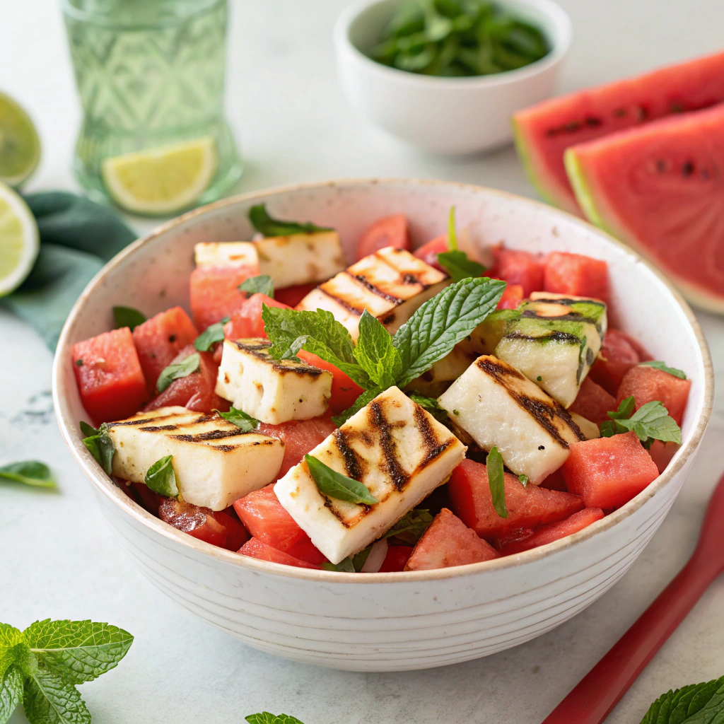 refreshing halloumi and watermelon salad