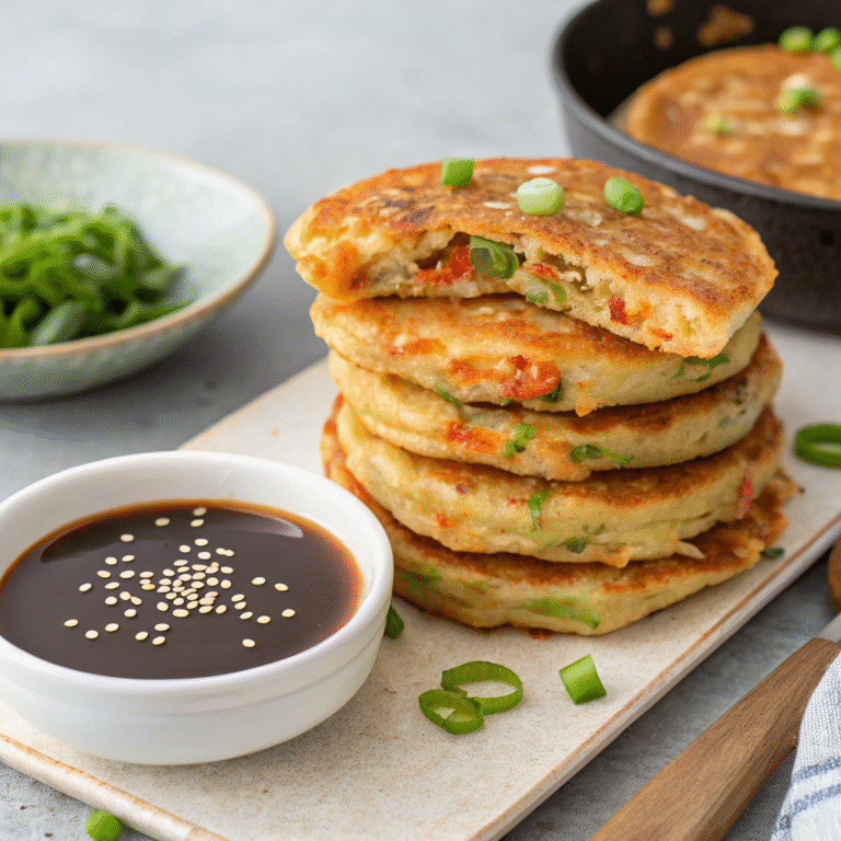 Savory Kimchi Pancakes with Sesame Soy Dip