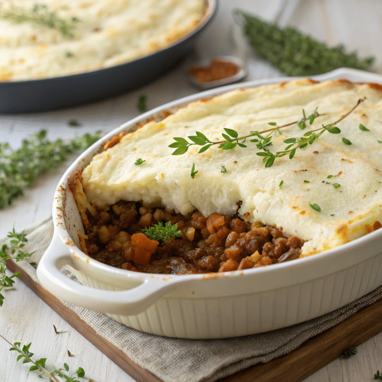 Savory Lentil Shepherd’s Pie with Cauliflower Mash