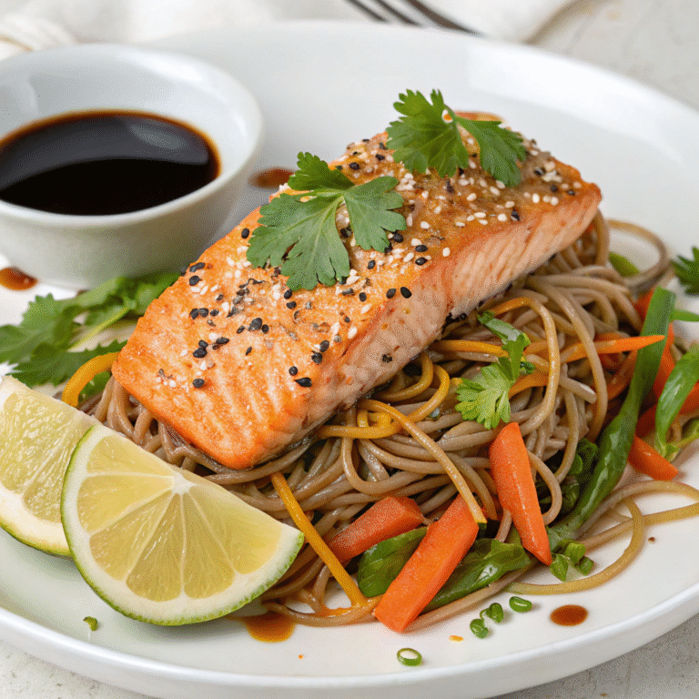 sesame salmon soba noodles