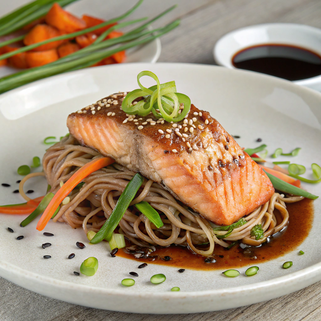 sesame salmon soba noodles
