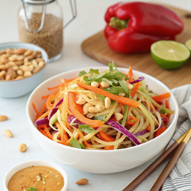 Spicy Peanut Noodle Salad with Shredded Veggies