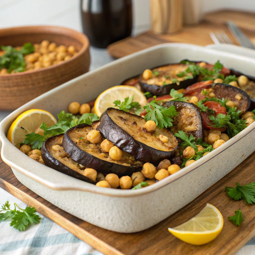 vegan eggplant chickpea bake