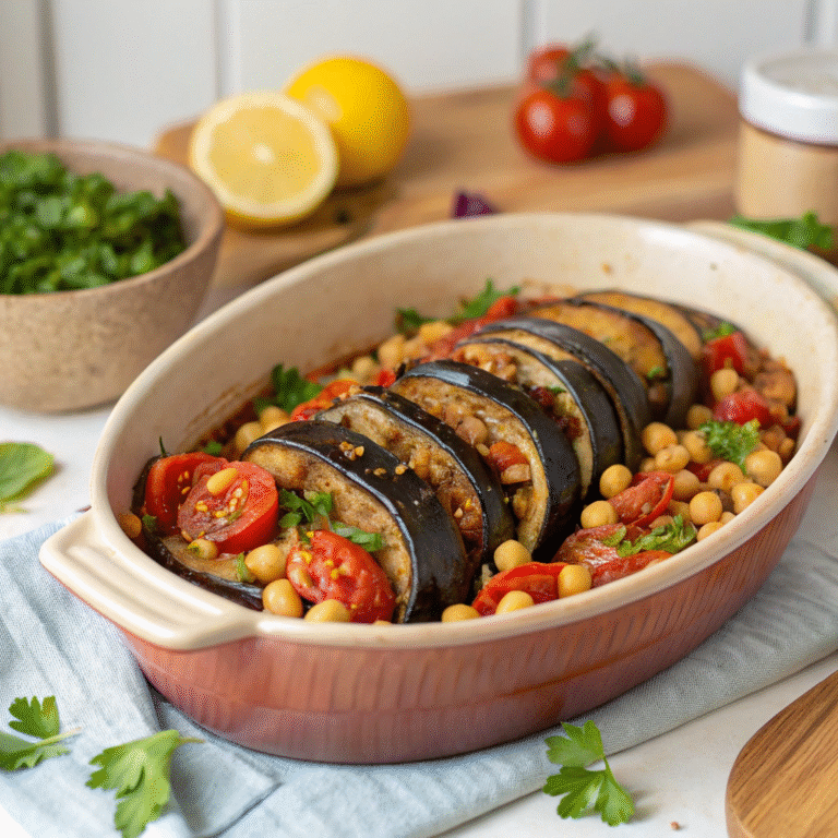 vegan eggplant chickpea bake
