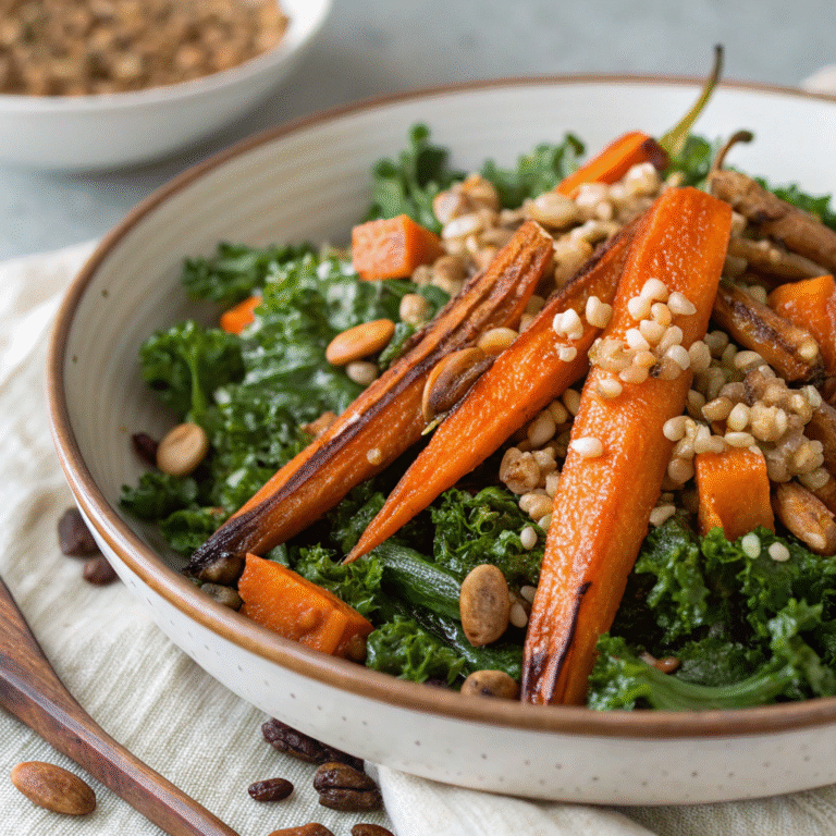 Farro Kale Salad with Roasted Carrots