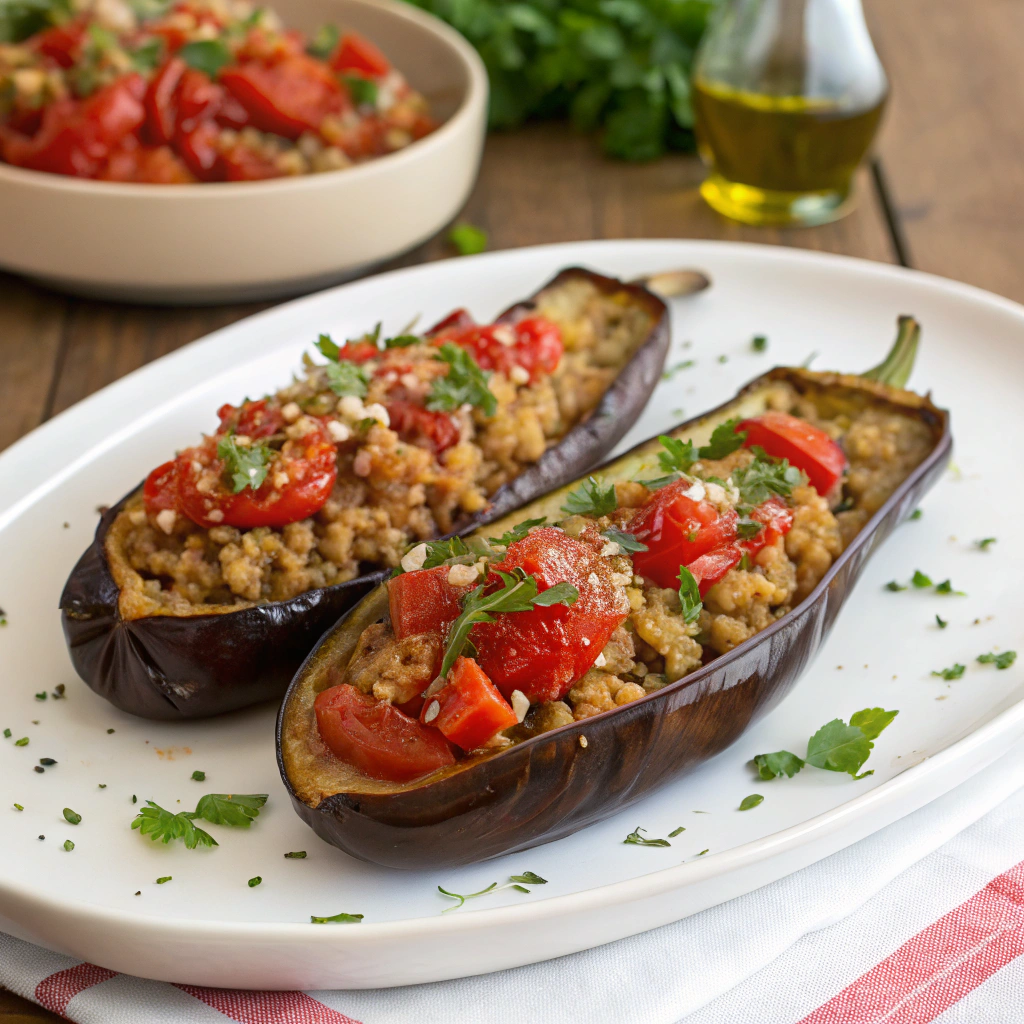 Turkish Stuffed Eggplant with Tomatoes and Bulgur (Imam Bayildi) turkish stuffed eggplant