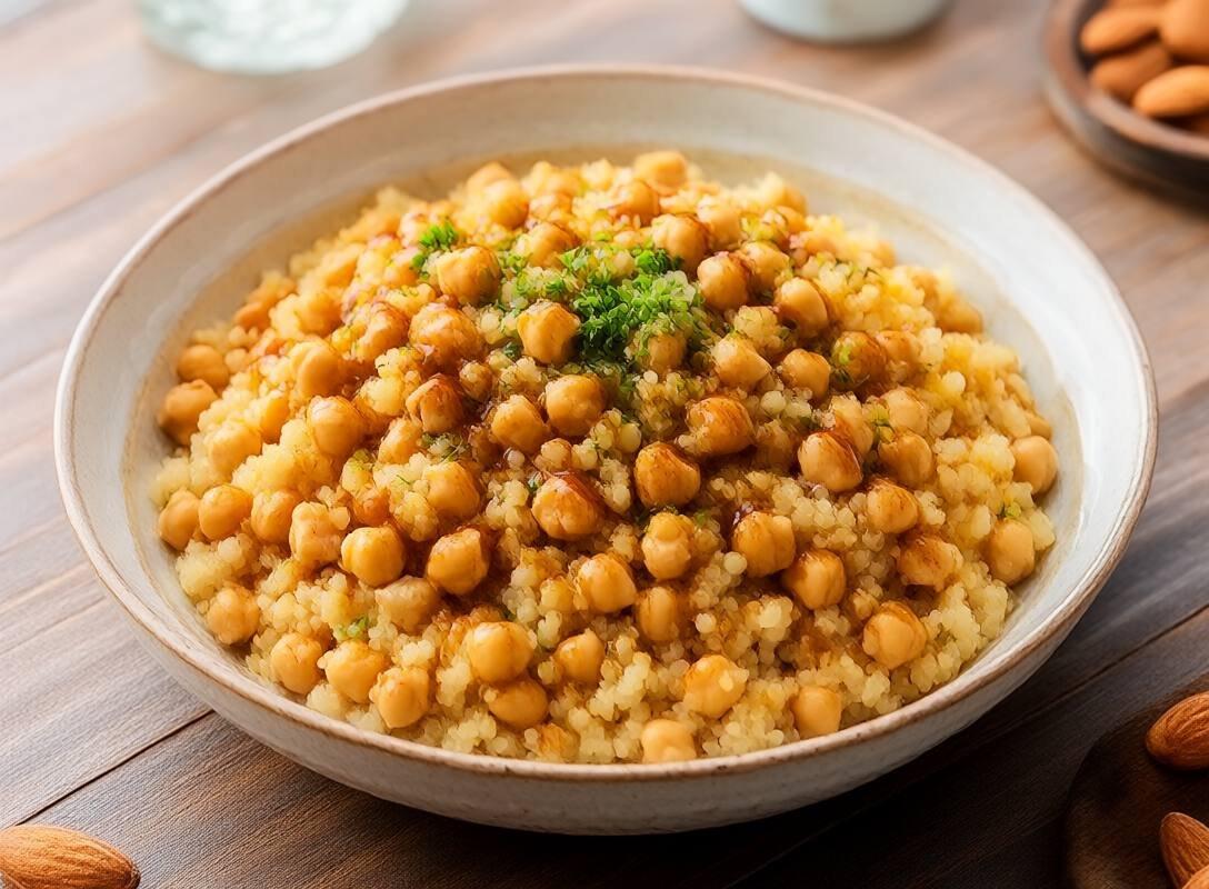 Almond and Apricot Couscous with Toasted Cinnamon Chickpeas