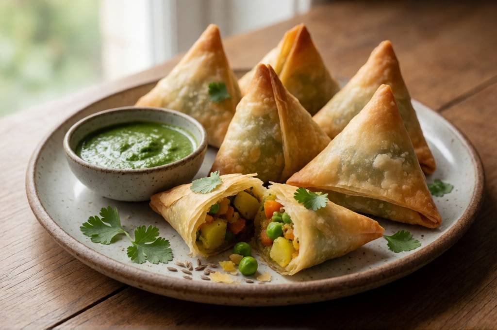 Baked Vegetable Samosas with Mint Chutney - Crispy & Spiced