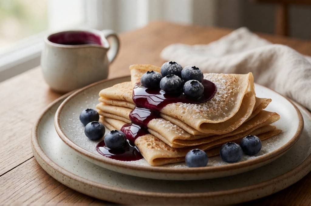 Buckwheat Blender Crepes with Warm Blueberry Sauce