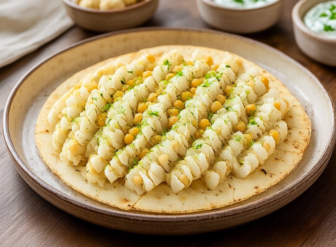 Cauliflower and Chickpea Flatbreads with Garlic-Herb Yogurt