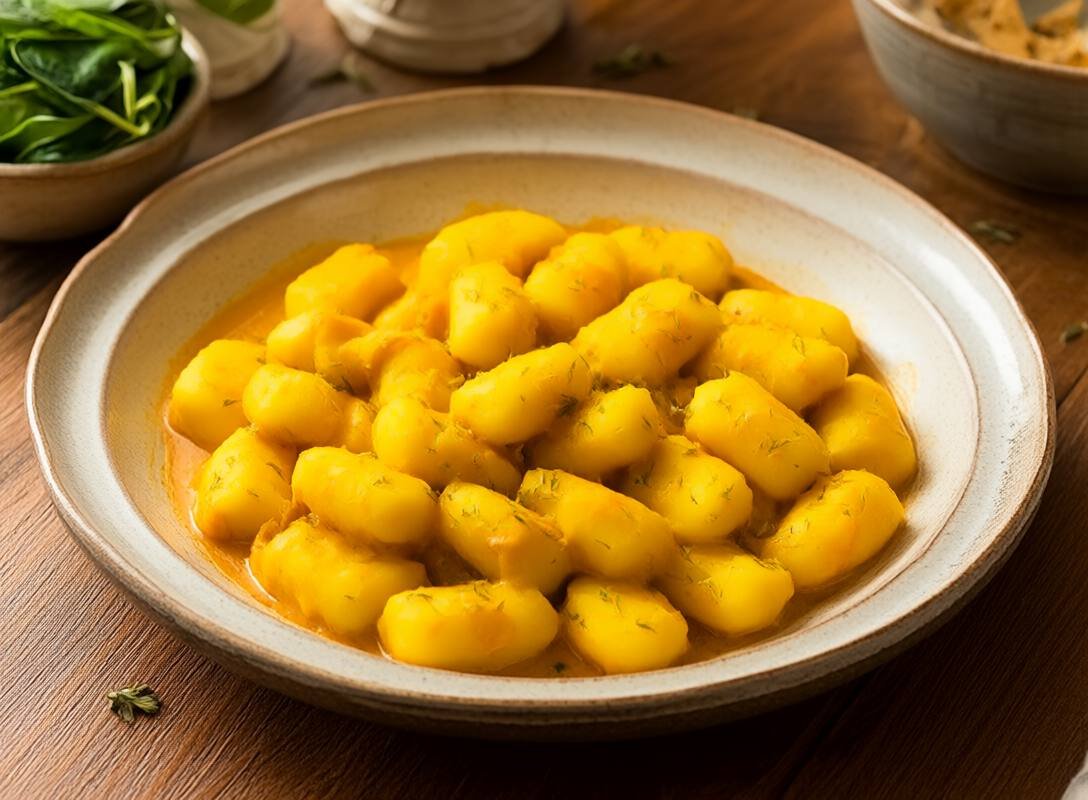 Coconut Curry Sweet Potato Gnocchi with Spinach