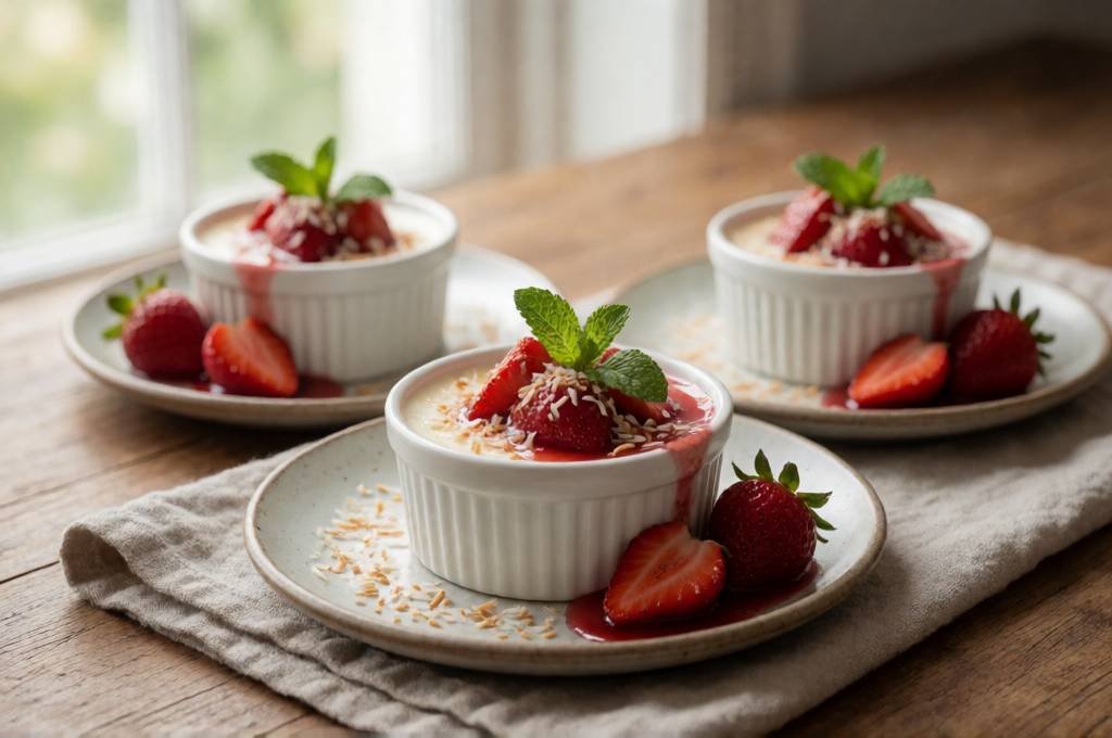 Coconut Panna Cotta with Roasted Strawberries