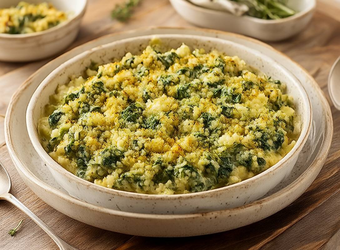 Creamy Spinach and Artichoke Quinoa Bake